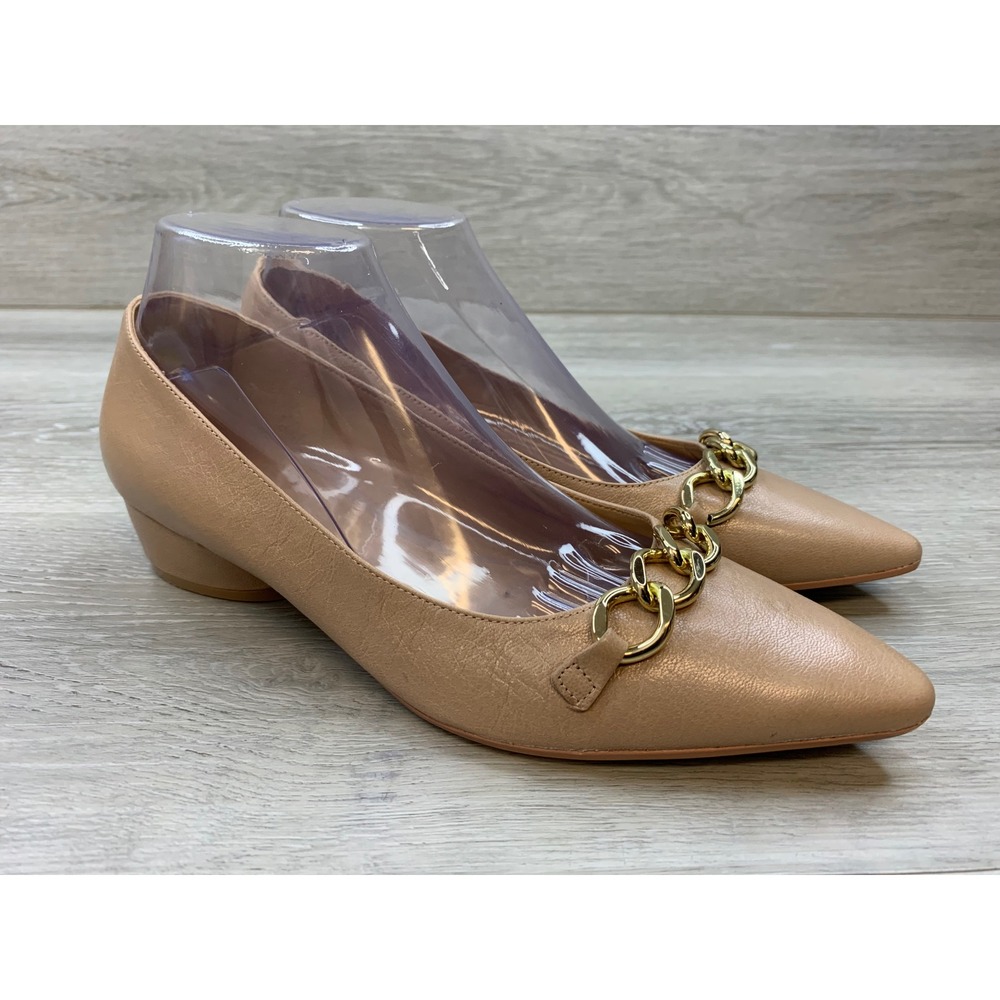Naturalizer Becca Nude Leather Pointed Toe Chain Link Block Heel Pumps 8 W